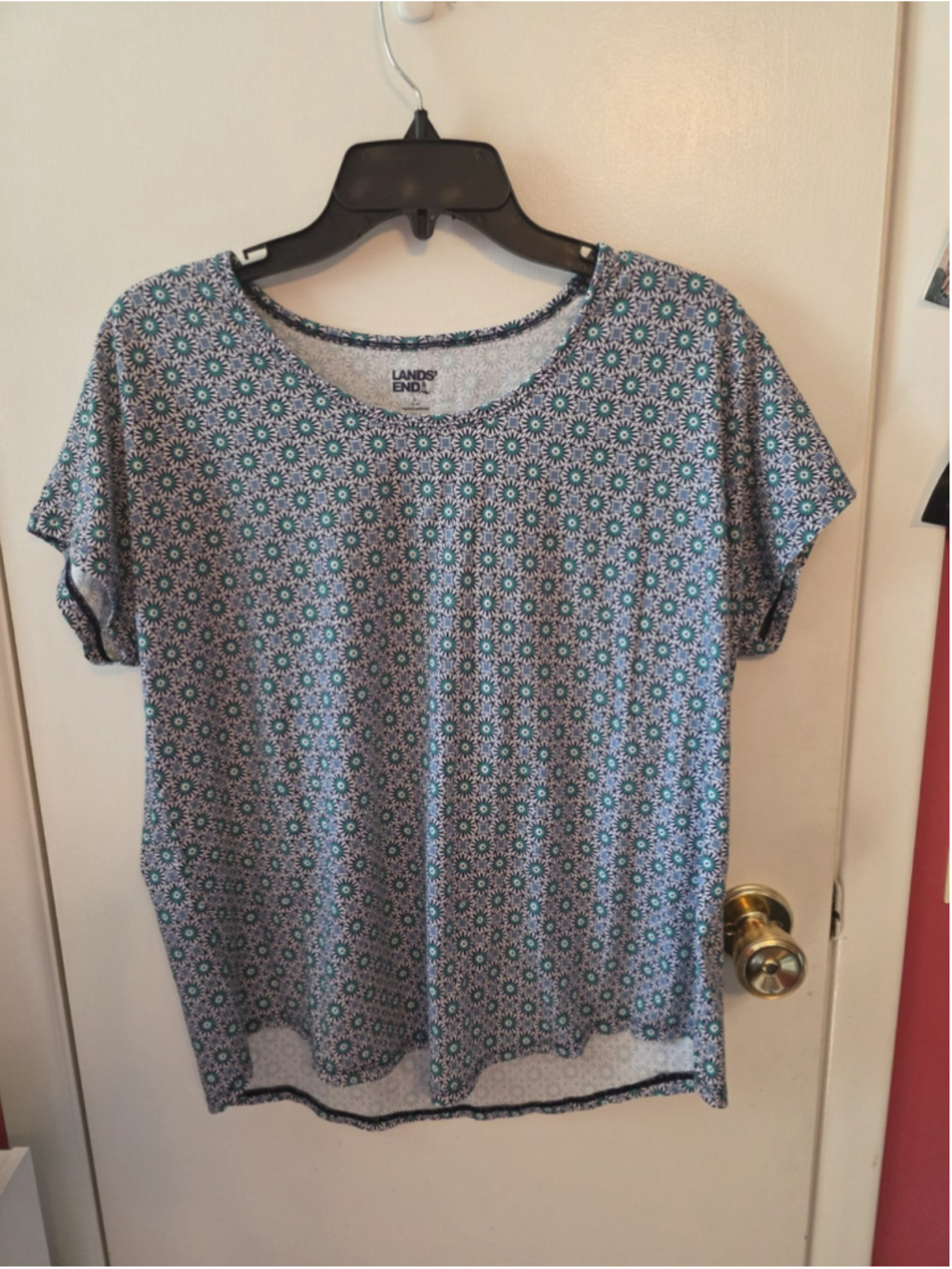 Lands' End Women Floral Short Sleeve Round Neck T-Shirt Multicolor Size Large